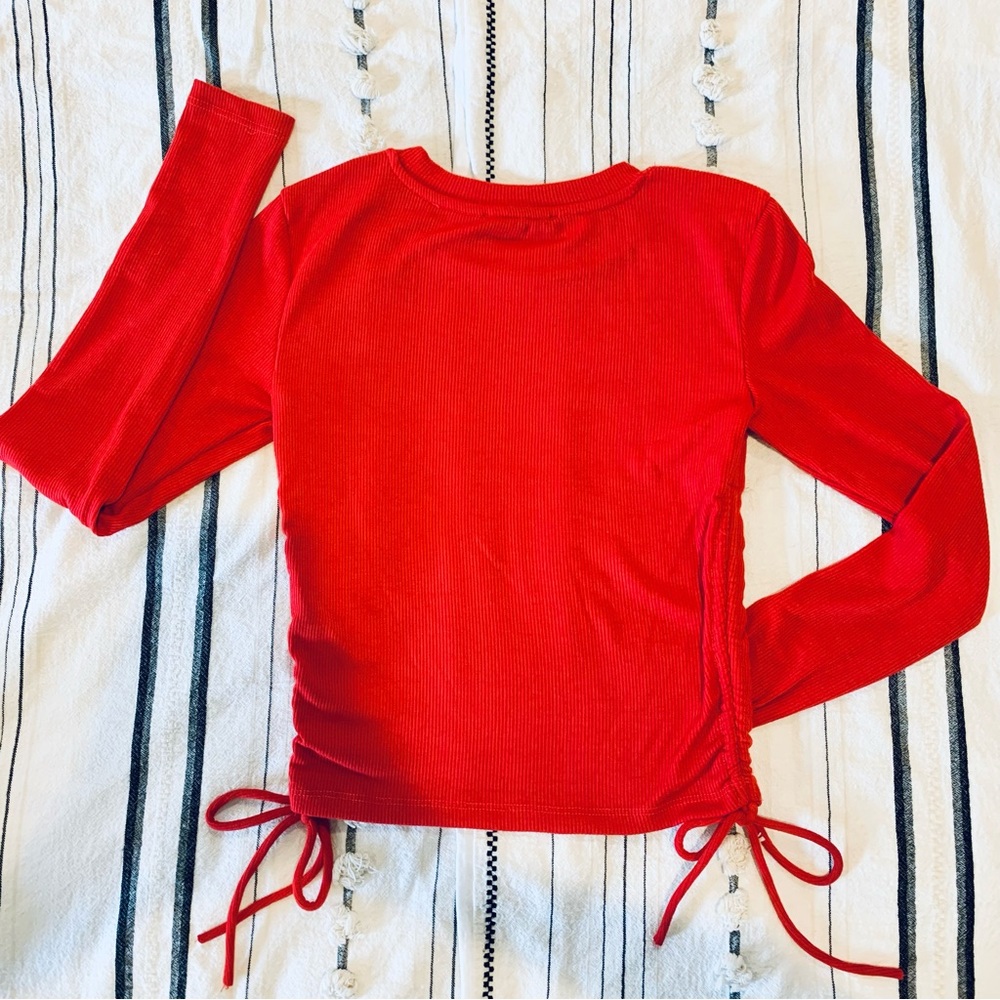 Zara Ribbed Long-sleeves Top In Red - Picture 5 of 9